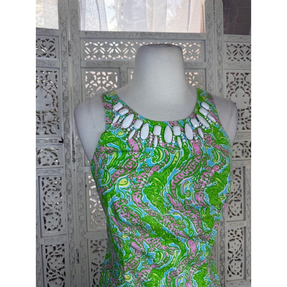 Lilly Pulitzer Pearl Alligator Shift Dress Sz 0 Preppy Bright Colorful Beachy - Picture 2 of 8